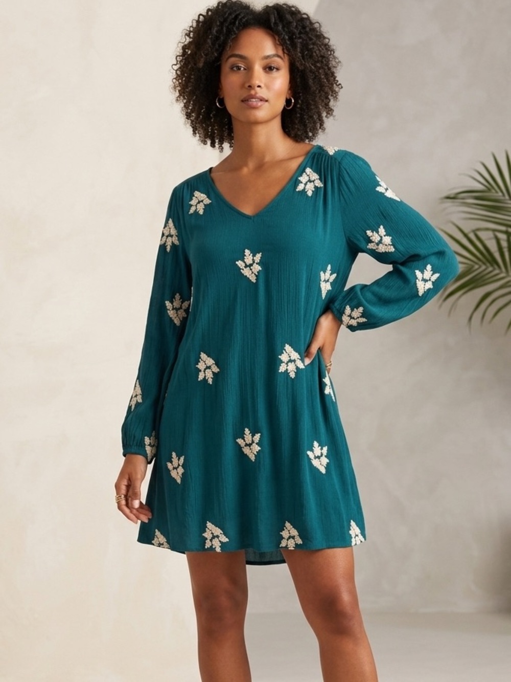 Talori Teal Boho Embroidered Long Sleeve Cutout Mini Dress NWT M